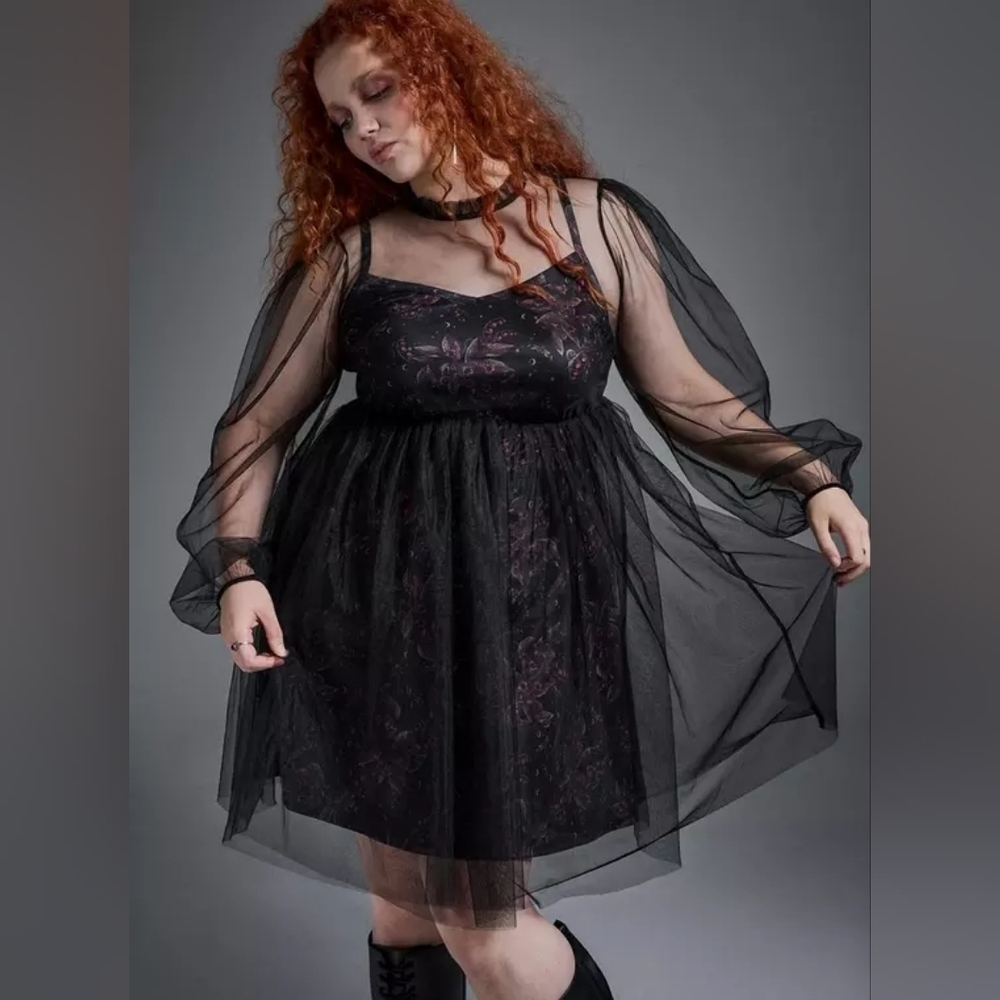 Torrid Nightfall Black Goth Fairy Whimsigoth Tulle Dress w Overlay Sz 3X Nwt